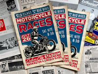 Image 1 of Culver City Stadium Motorcycle Races Linocut Print (White Paper Edition) - FREE SHIPPING