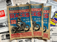 Image 1 of Culver City Stadium Motorcycle Races Linocut Print (Sand Toned Paper Edition) - FREE SHIPPING