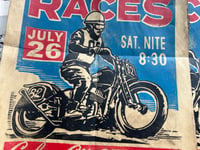 Image 2 of Culver City Stadium Motorcycle Races Linocut Print (Sand Toned Paper Edition) - FREE SHIPPING