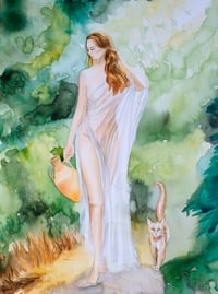 Image 1 of 'Lady with Cat and Urn' Original 