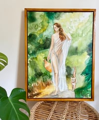 Image 2 of 'Lady with Cat and Urn' Original 