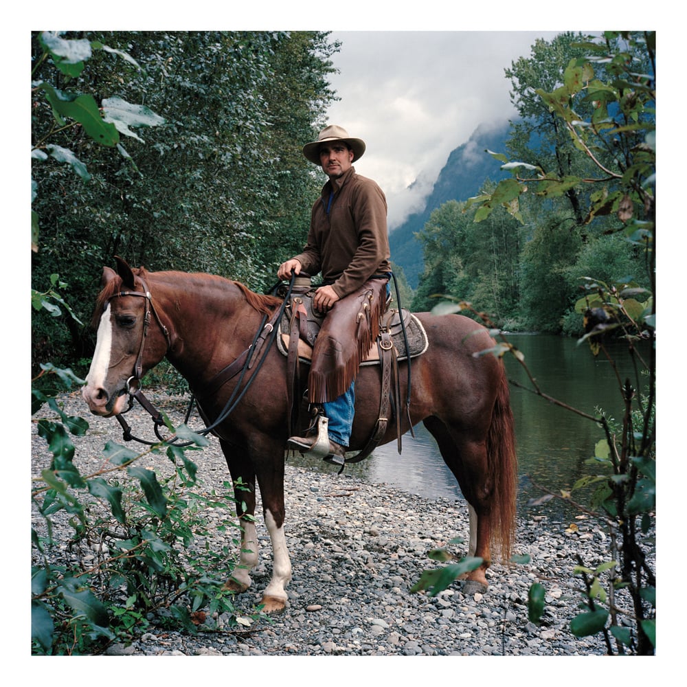 Image of Between Two Mysteries - Eric and his horse Hollywood, Snoqualmie River, Washington