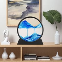 SCILLA LED Night Light Moving Sand Art Decor Lamp, Quicksand Painting Round Glass Sandscapes 3D Deep