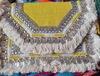 Boho bag with jewel details...coins fringes and long strap - Yellow