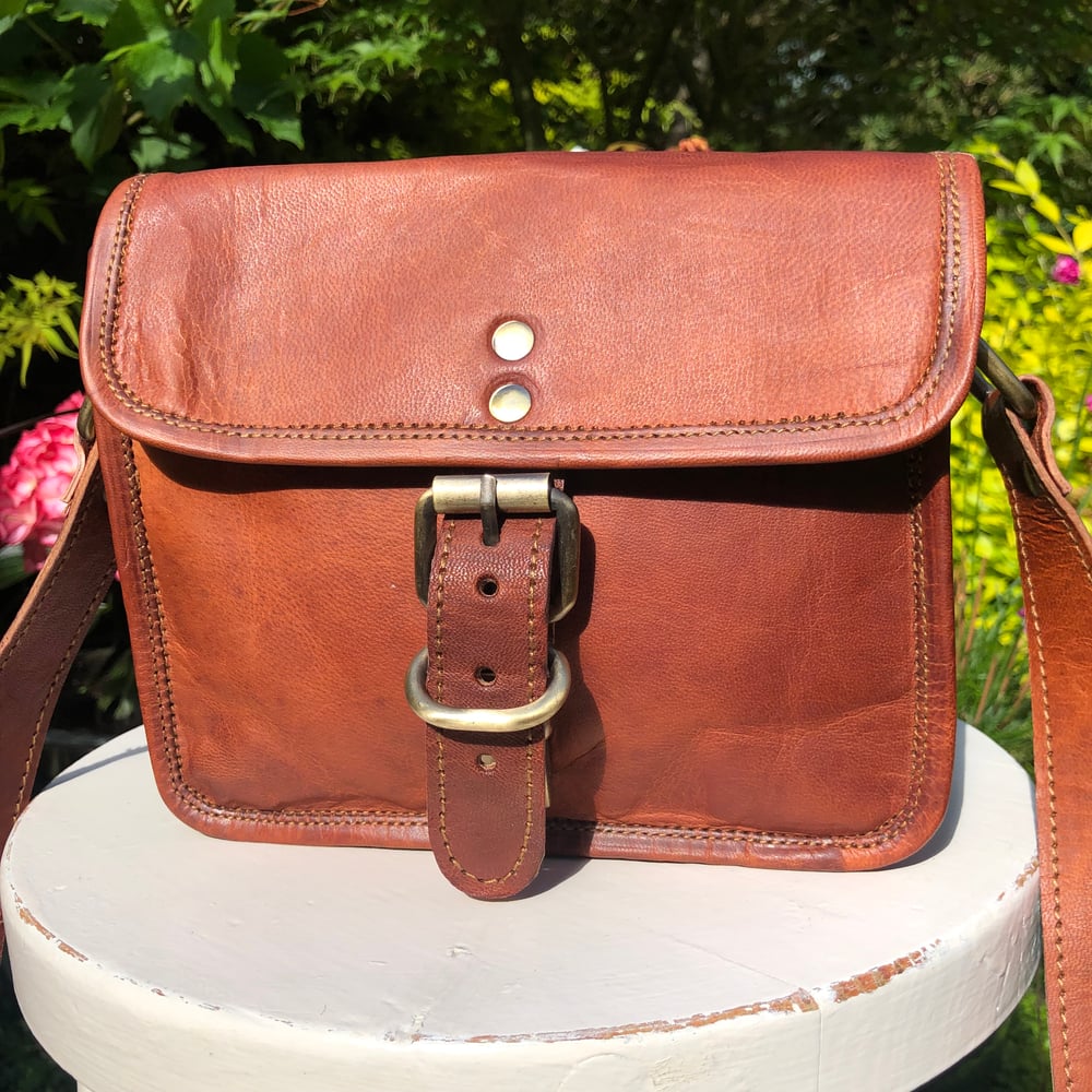Image of 7”x5.5” -Small Handmade Leather Buckled Shoulder Bag - Square #2