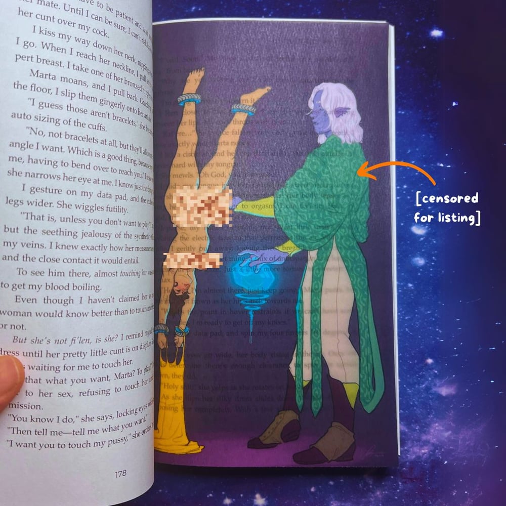 Image of Vellum Page Overlay "Hoover Cuffs" by Rowan Woodcock -- bookish art Petra Palerno alien romance 