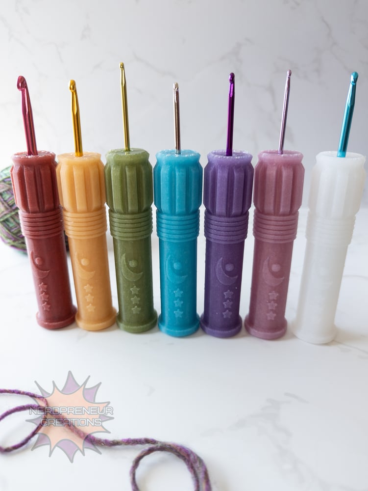 Image of Squishy Grip Choose Your Own Adventure Moon Saber Interchangeable Silicone Crochet Hook Grip