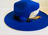 Royal Blue Fedora with Feathers