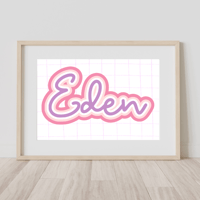 Image 2 of Personalised Triple Outline Name On Grid Background Print 