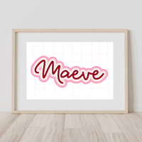 Image 4 of Personalised Triple Outline Name On Grid Background Print 