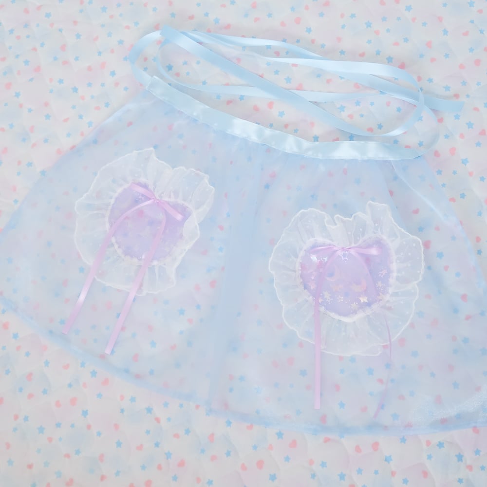 Heart Pocket Apron: Blue x Lavender