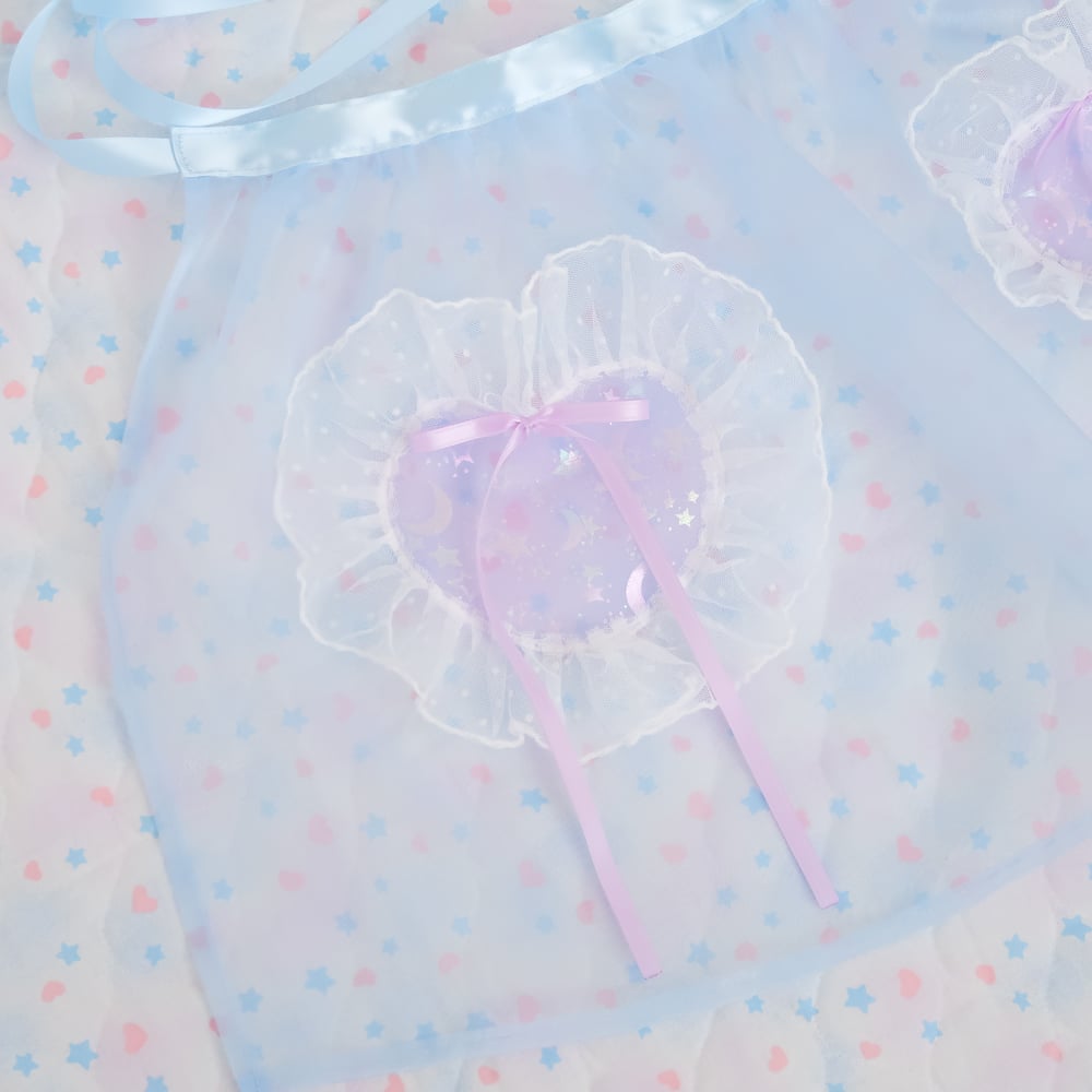 Heart Pocket Apron: Blue x Lavender