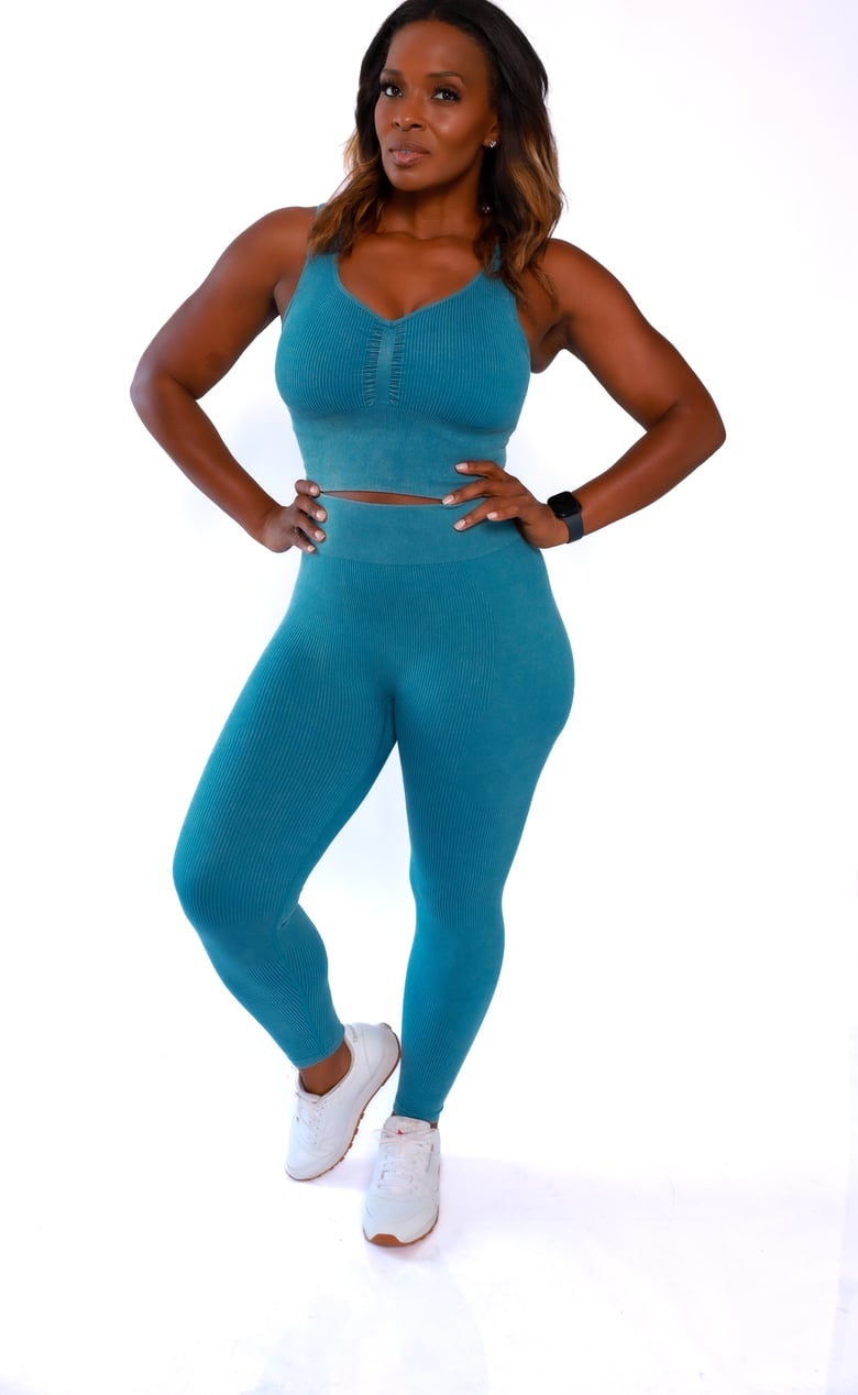 Image of 2pc Soft Rib Leggings Set (blue or pink)