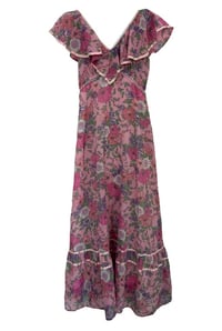 1970s Pink Floral Maxi Dress
