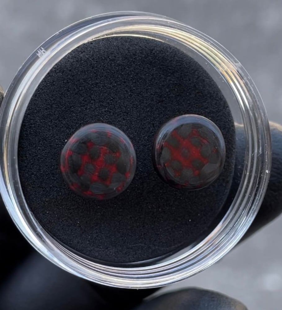 Image of Red and Black Carbon Fiber Earrings Studs Handmade Made in USA