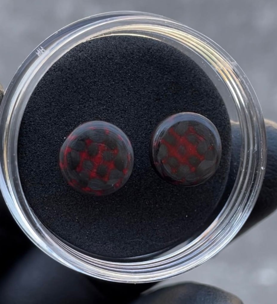 Image of Red and Black Carbon Fiber Earrings Studs Handmade Made in USA
