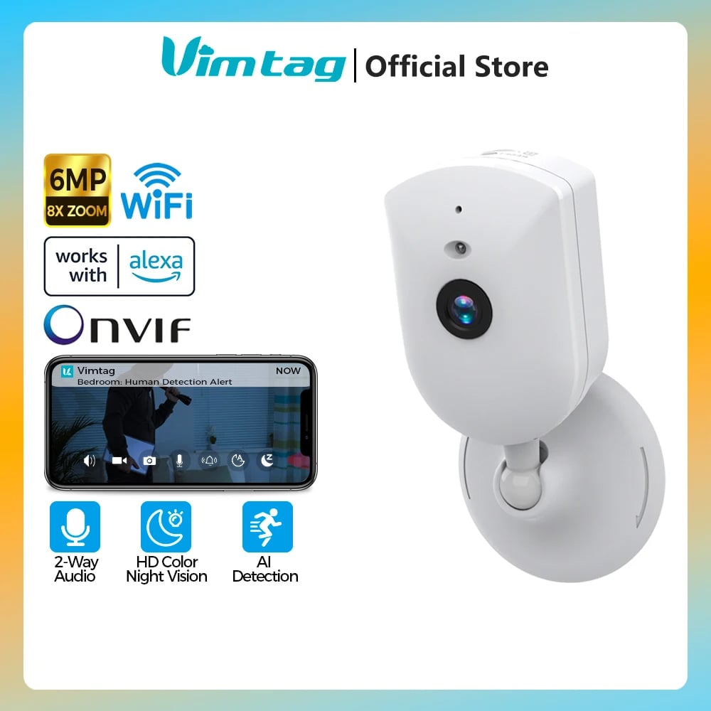 6MP Indoor Security WIFI Camera - IP 2-Way Audio, HD Night Vision, AI Human Detect