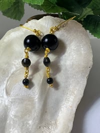 Image 3 of Healing crystal [grounding & protection] black obsidian dangling fashion earrings