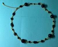 Image 2 of 2-in-1 Natural Obsidian Amethyst Gold plated wire-wrap Choker Necklace Bracelet Gift for Her