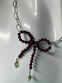 Image 2 of Paper Clip Bliss| Garnet bow peridot chip pendant silver necklace convertible to bracelet
