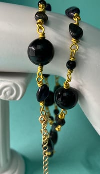 Image 1 of 2-in-1 Natural Obsidian Amethyst Gold plated wire-wrap Choker Necklace Bracelet Gift for Her