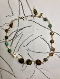 Image 5 of Mystic Amazon| turquoise Amazonite shell peridot silver paperclip chain extension necklace