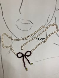 Image 5 of Paper Clip Bliss| Garnet bow peridot chip pendant silver necklace convertible to bracelet