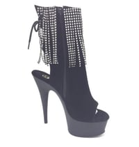 Black Faux Suede Rhinestone Fringe Ankleboots Delight 1019