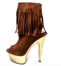 Image 1 of Brown Suede Fringe 6 Inch Ankleboot 