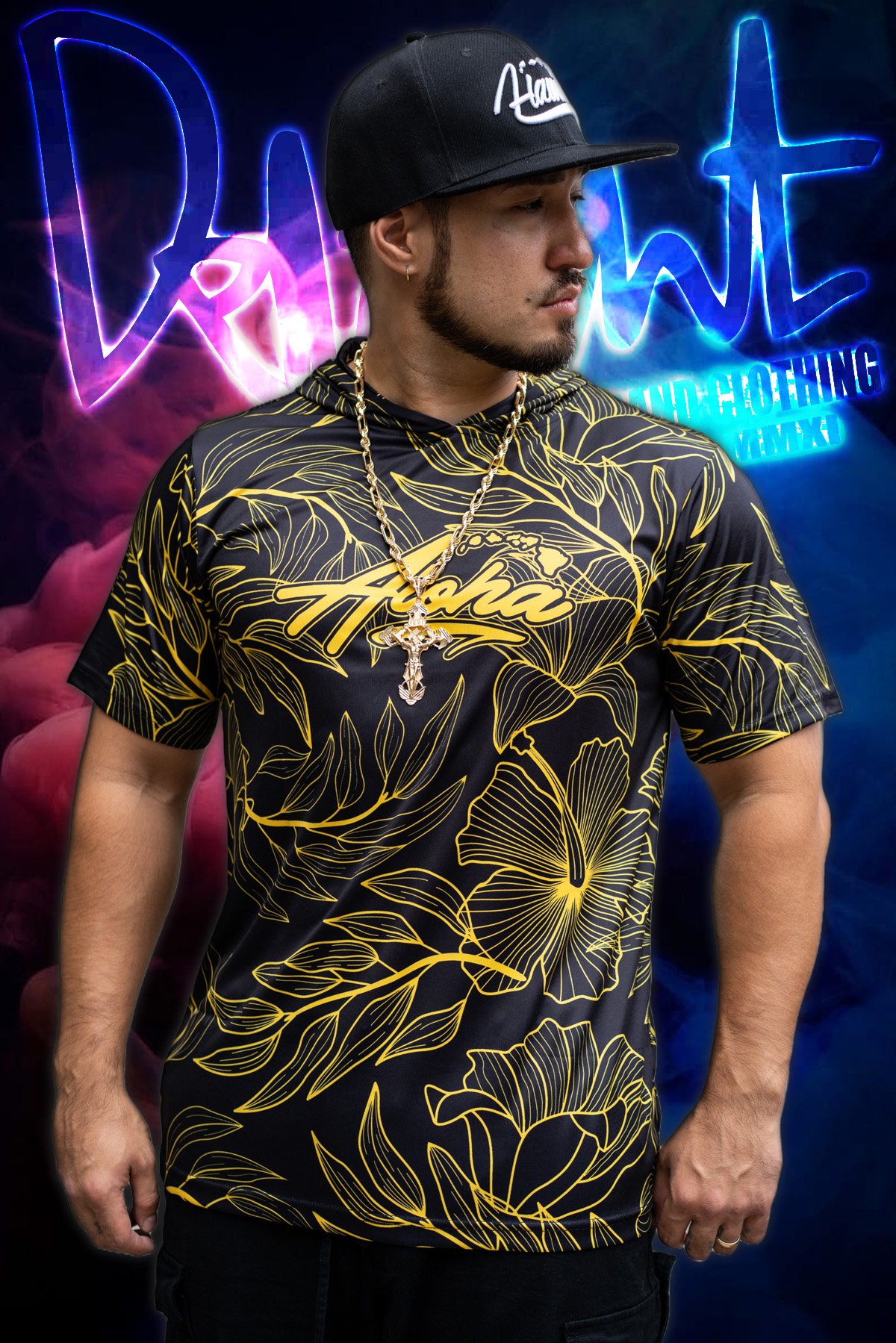 Hooded Aloha Islands - Summer Floral Black/Golden Yellow