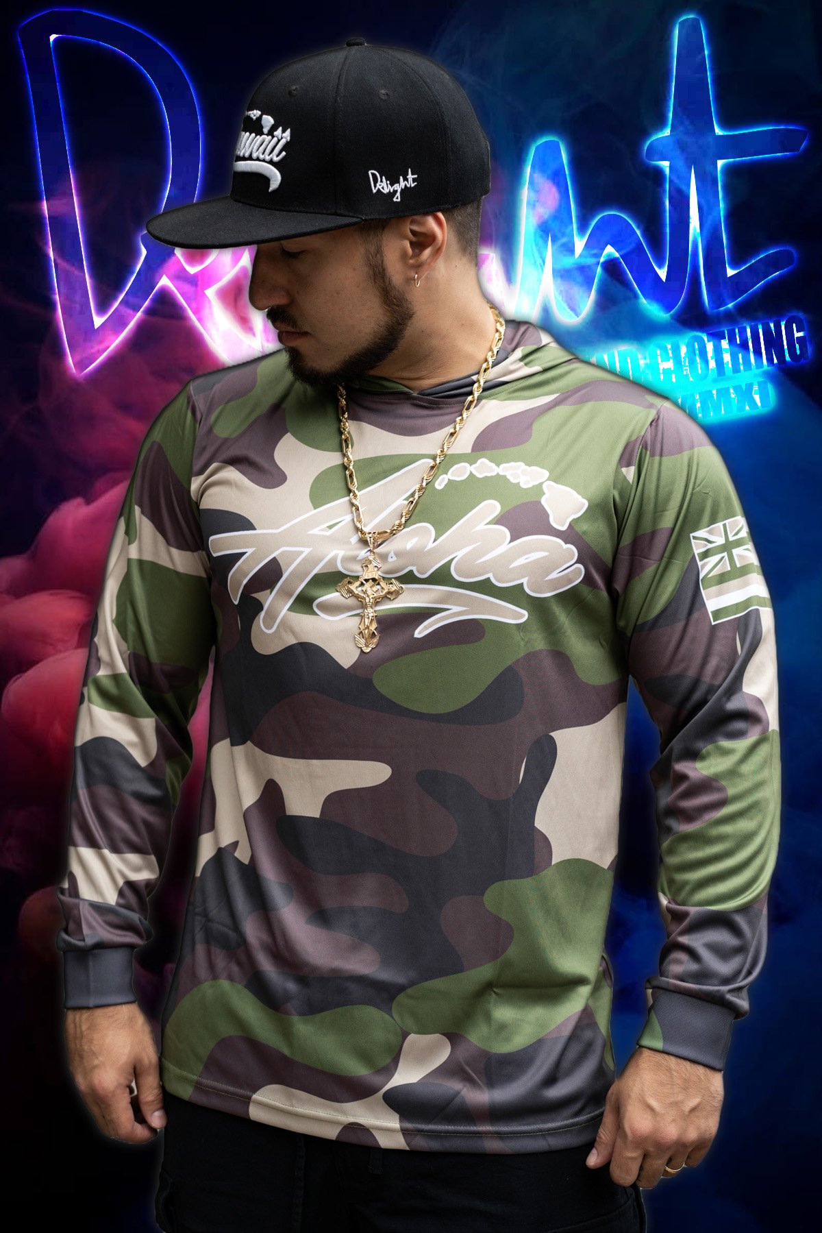 Aloha Islands Hooded Long Sleeve - Green/Khaki Camo