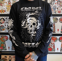 Image 2 of GLOW IN THE DARK CHAPEL SKULL AND SNAKE LONGSLEEVE 