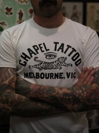 Image 1 of CHAPEL TATTOO EYE / TIGER TEE - "MELBOURNE VIC" NATURAL / BLACK