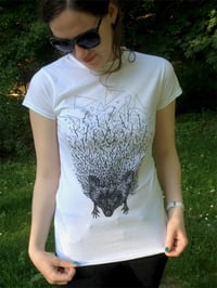 Image 2 of Hedgehog // animal print on white t-shirt // ladies