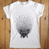 Image 1 of Hedgehog // animal print on white t-shirt // ladies