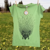 Image 1 of Hedgehog // animal print on green t-shirt // ladies
