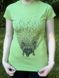 Image 2 of Hedgehog // animal print on green t-shirt // ladies