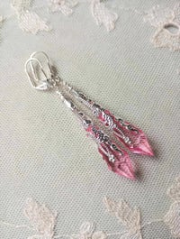 Image 4 of Vamp Ornate Pointed Earrings, Candy Pink & Silver, Pierced or Clip On