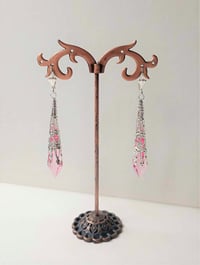 Image 6 of Vamp Ornate Pointed Earrings, Candy Pink & Silver, Pierced or Clip On