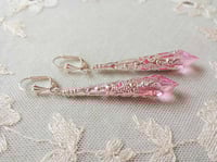 Image 1 of Vamp Ornate Pointed Earrings, Candy Pink & Silver, Pierced or Clip On