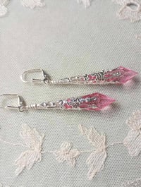Image 7 of Vamp Ornate Pointed Earrings, Candy Pink & Silver, Pierced or Clip On