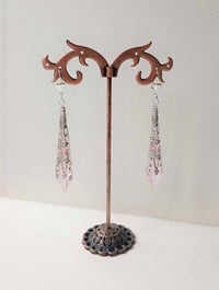 Image 6 of Vamp Ornate Pointed Earrings, Pale Pink & Silver, Pierced or Clip On