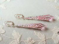 Image 1 of Vamp Ornate Pointed Earrings, Pale Pink & Silver, Pierced or Clip On