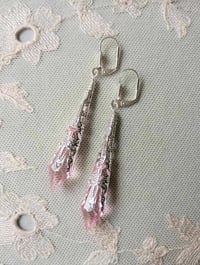 Image 3 of Vamp Ornate Pointed Earrings, Pale Pink & Silver, Pierced or Clip On
