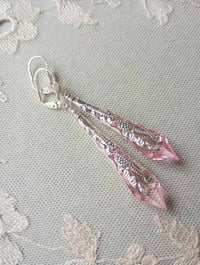 Image 4 of Vamp Ornate Pointed Earrings, Pale Pink & Silver, Pierced or Clip On