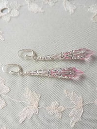 Image 7 of Vamp Ornate Pointed Earrings, Pale Pink & Silver, Pierced or Clip On