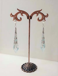 Image 6 of Vamp Ornate Pointed Earrings, Pale Blue & Silver, Pierced or Clip On