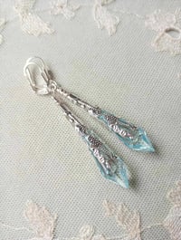 Image 4 of Vamp Ornate Pointed Earrings, Pale Blue & Silver, Pierced or Clip On