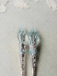 Image 5 of Vamp Ornate Pointed Earrings, Pale Blue & Silver, Pierced or Clip On