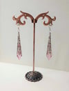 Roaring 20s Flapper Earrings, Rose Pink & Antique Silver, Pierced or Clip On